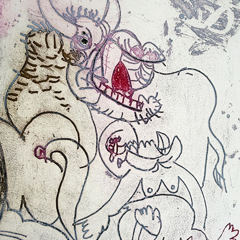 En venta Grabado al Aguatinta de Roberto Matta, The First of the Day, detalle obra gráfica