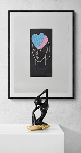 Simulación real en salón obra gráfica de Eduardo Arroyo Saint Valentin - Sombreros para Alicia a la venta