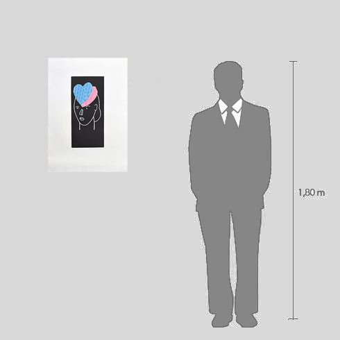 Simulación real dimensiones obra gráfica de Eduardo Arroyo Saint Valentin - Sombreros para Alicia a la venta