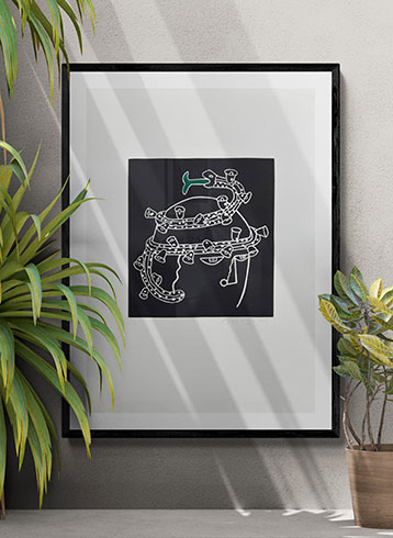 Simulación real en salón obra gráfica de Eduardo Arroyo Serpent à Sonnette - Sombreros para Alicia a la venta