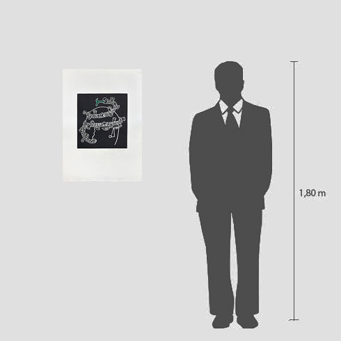 Simulación real dimensiones obra gráfica de Eduardo Arroyo Serpent à Sonnette - Sombreros para Alicia a la venta