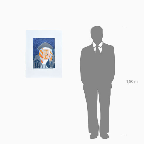 Simulación real dimensiones de obra gráfica de Helmut A.P.Grieshaber, Xilografía Sin Título a la venta