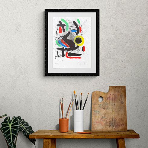 Simulación real dimensiones litografía de Joan Miró, Liberté des Libertés, obra gráfica certificada en venta, comprar