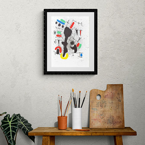 Simulación real dimensiones litografía de Joan Miró, Liberté des Libertés, obra gráfica certificada en venta, comprar