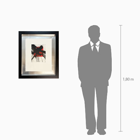 Simulación real dimensiones de obra gráfica de Luis Feito, Grabado al Aguafuerte y Punta Seca III Tercer Milenio. Siglo XXI. San Juan de la Cruz #2 a la venta